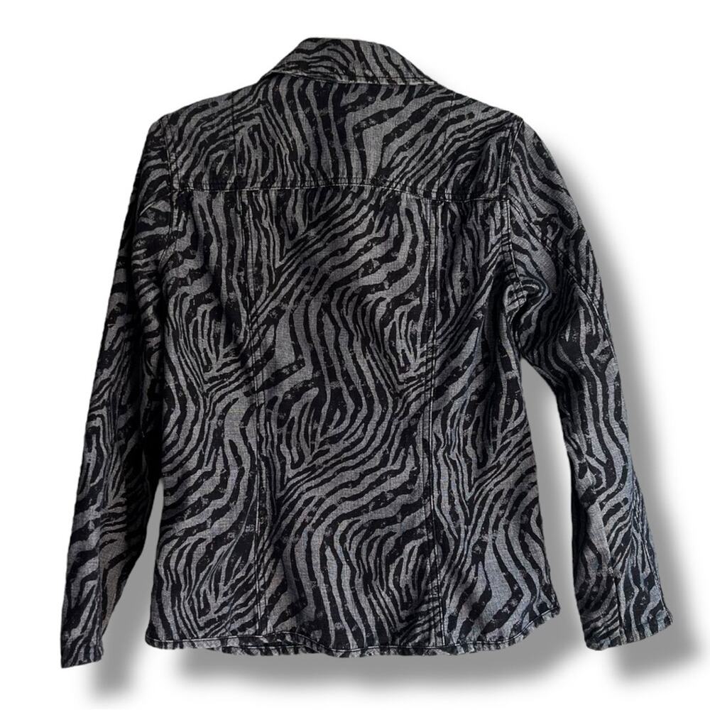 Chico's navy and light blue denim zebra print jacket - Picture 2 of 5